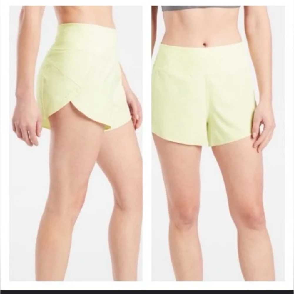 Athleta Run Yellow Athletic Shorts High-Waisted Stretch - Picture 2 of 16
